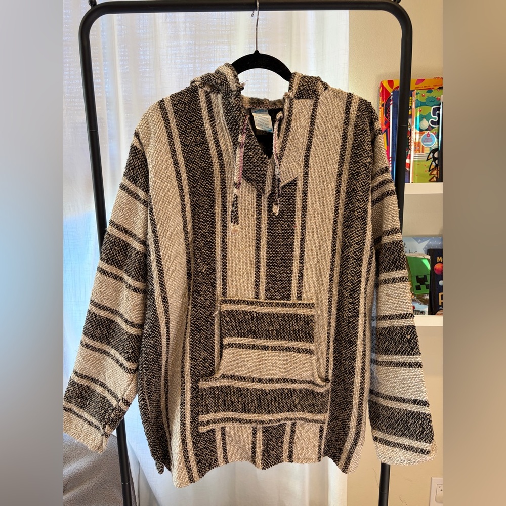 Striped Black and Cream Men’s Mexican Sweater Hoodie